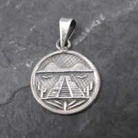 Small Vintage Mayan Temple Pendant Mexican Silver 925 Sterling