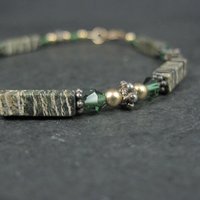 14K Green Jasper Crystal Bracelet 7 Inches