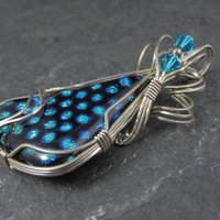Vintage Wire Wrapped Sterling Dichroic Glass Pendant