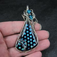 Vintage Wire Wrapped Sterling Dichroic Glass Pendant