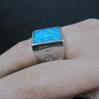 Southwestern Vintage Crushed Turquoise Inlay Ring Size 10
