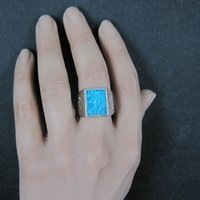 Southwestern Vintage Crushed Turquoise Inlay Ring Size 10