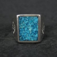 Southwestern Vintage Crushed Turquoise Inlay Ring Size 10