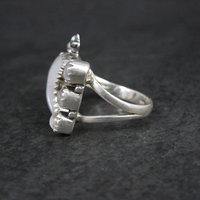 Rainbow Moonstone Crescent Moon Stars Ring Sterling Silver Adjustable