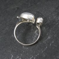 Rainbow Moonstone Crescent Moon Stars Ring Sterling Silver Adjustable