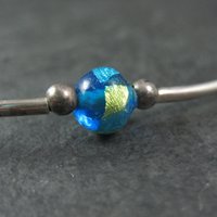 Blue Dichroic Glass and Crystal Bead Necklace Sterling Silver 19"