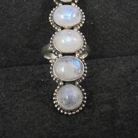 Long Rainbow Moonstone Ring 925 Sterling Silver Adjustable Size 8