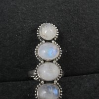 Long Rainbow Moonstone Ring 925 Sterling Silver Adjustable Size 8