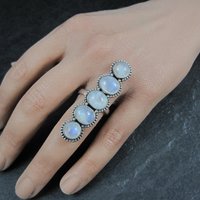 Long Rainbow Moonstone Ring 925 Sterling Silver Adjustable Size 8