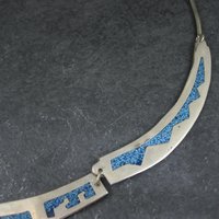Vintage Mexican Alpaca Inlay Necklace