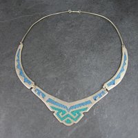 Vintage Mexican Alpaca Inlay Necklace