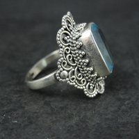 Vintage Balinese Sterling Topaz Blue Glass Ring Size 8