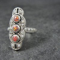 Estate Art Deco Sterling Opal Seed Pearl Ring Size 8