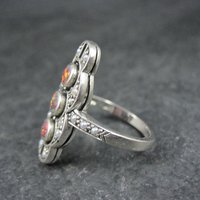 Estate Art Deco Sterling Opal Seed Pearl Ring Size 8