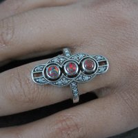 Estate Art Deco Sterling Opal Seed Pearl Ring Size 8