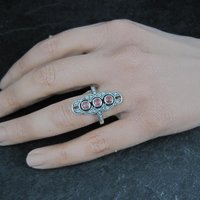 Estate Art Deco Sterling Opal Seed Pearl Ring Size 8