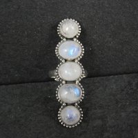 Long Rainbow Moonstone Ring 925 Sterling Silver Adjustable Size 8