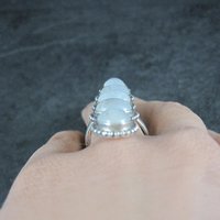 Long Rainbow Moonstone Ring 925 Sterling Silver Adjustable Size 8