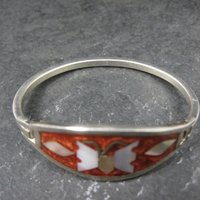 Small Alpaca Silver Mother of Pearl Butterfly Bangle Bracelet 5"