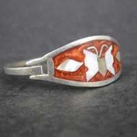 Small Alpaca Silver Mother of Pearl Butterfly Bangle Bracelet 5"