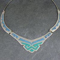 Vintage Mexican Alpaca Inlay Necklace