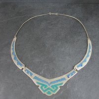 Vintage Mexican Alpaca Inlay Necklace