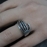 Artisan Sterling Silver Skeleton Hand Ring Size 8