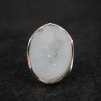 Sterling Silver White Druzy Quartz Ring Size 8