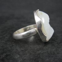 Sterling Silver White Druzy Quartz Ring Size 8