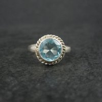 Simple Sterling Silver Blue Topaz Ring Size 7