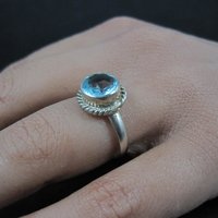 Simple Sterling Silver Blue Topaz Ring Size 7