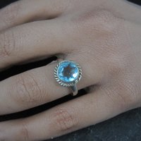 Simple Sterling Silver Blue Topaz Ring Size 7