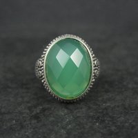 Vintage Sterling Silver Green Chalcedony Ring Size 7