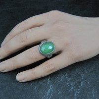 Vintage Sterling Silver Green Chalcedony Ring Size 7