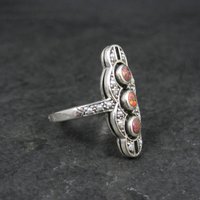 Estate Art Deco Sterling Opal Seed Pearl Ring Size 8