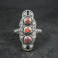 Estate Art Deco Sterling Opal Seed Pearl Ring Size 8