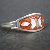 Small Alpaca Silver Mother of Pearl Butterfly Bangle Bracelet 5"