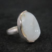 Sterling Silver White Druzy Quartz Ring Size 8