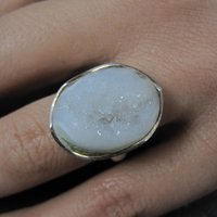 Sterling Silver White Druzy Quartz Ring Size 8
