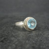 Simple Sterling Silver Blue Topaz Ring Size 7