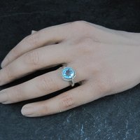 Simple Sterling Silver Blue Topaz Ring Size 7