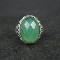Vintage Sterling Silver Green Chalcedony Ring Size 7