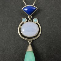 Sterling Lapis Lazuli Banded Agate Aventurine Opal Pendant