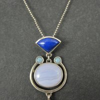 Sterling Lapis Lazuli Banded Agate Aventurine Opal Pendant