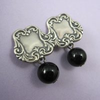 Vintage Sterling Silver Onyx Sphere Earrings