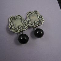 Vintage Sterling Silver Onyx Sphere Earrings