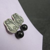 Vintage Sterling Silver Onyx Sphere Earrings