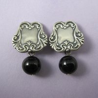 Vintage Sterling Silver Onyx Sphere Earrings