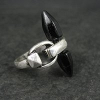 Unique Sterling Silver Black Obsidian Crystal Ring Size 7