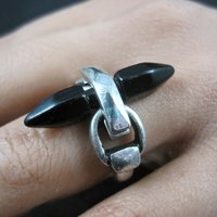 Unique Sterling Silver Black Obsidian Crystal Ring Size 7